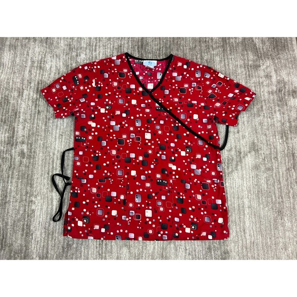 SB Scrub Top‎ Womens Small Red Shortsleeve Geometric - Picture 1 of 9
